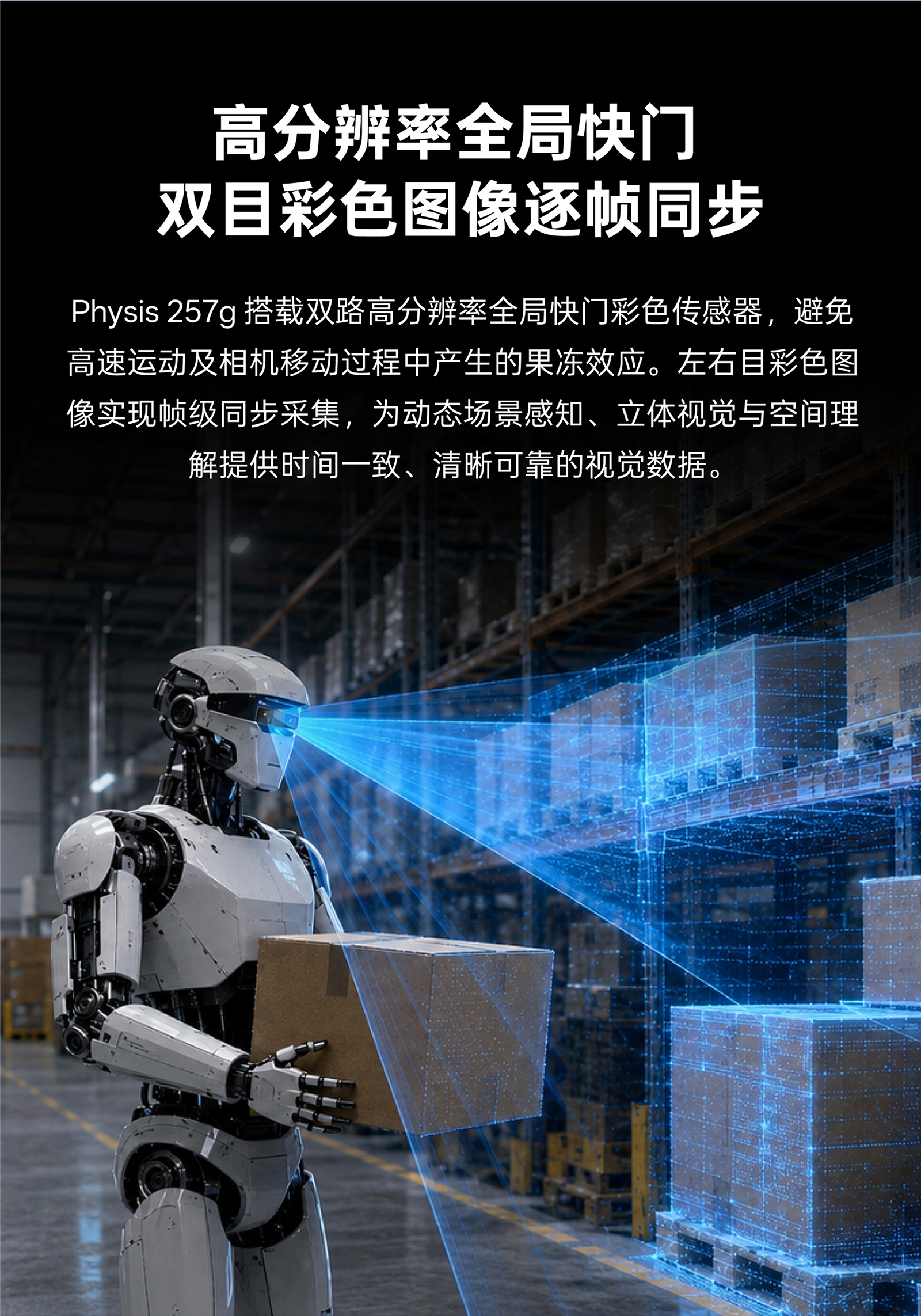 Physis 257g AI 深度引擎效果示例，展示復雜場(chǎng)景中的 RGB、深度與點(diǎn)云結果